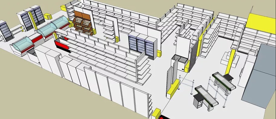Дизайн проект продуктового магазина с расстановкой оборудования